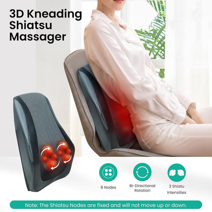 Snailax Back Massager with Heat,Shiatsu Massage Seat Cushion,8 Flexible Nodes Massage for Full Back Massage Chair Pad,Chair Massager for Office,Home Use
