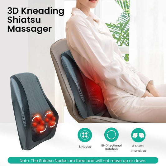 Snailax Back Massager with Heat,Shiatsu Massage Seat Cushion,8 Flexible Nodes Massage for Full Back Massage Chair Pad,Chair Massager for Office,Home Use