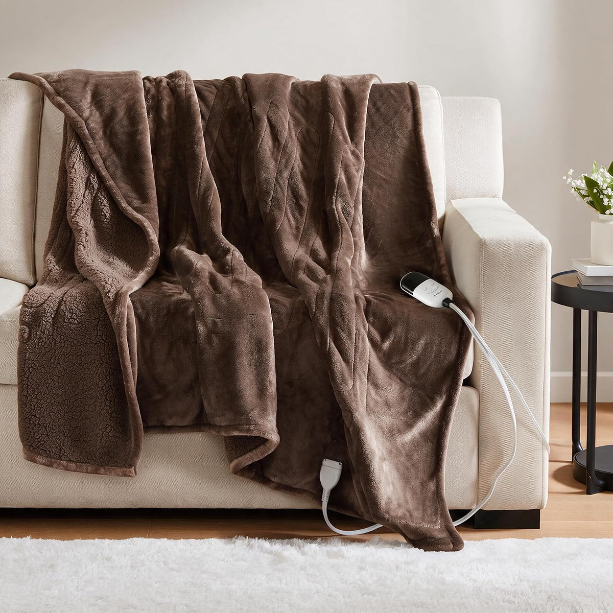 Beautyrest Reversible Heated Throw - Plush Sherpa Heating Blanket, Grey