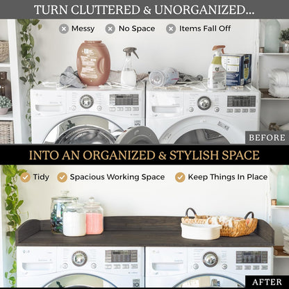 Nedura Washer Dryer Countertop with Anti-Vibration Pads, Curved Edge Rails, Premium Bamboo Laundry Countertop, Washer Dryer Topper, Laundry Room Organization, Laundry Room Accessory – Dark Walnut