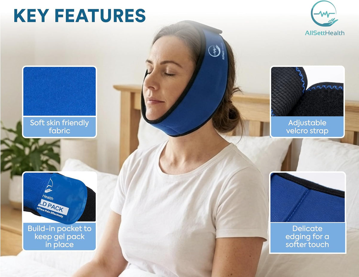 Face Ice Pack Wrap for TMJ Relief, Wisdom Teeth, Jaw, Head and Chin, 4 Reusable Hot and Cold Gel Packs, Pain Relief for Mouth, Oral and Facial Surgery