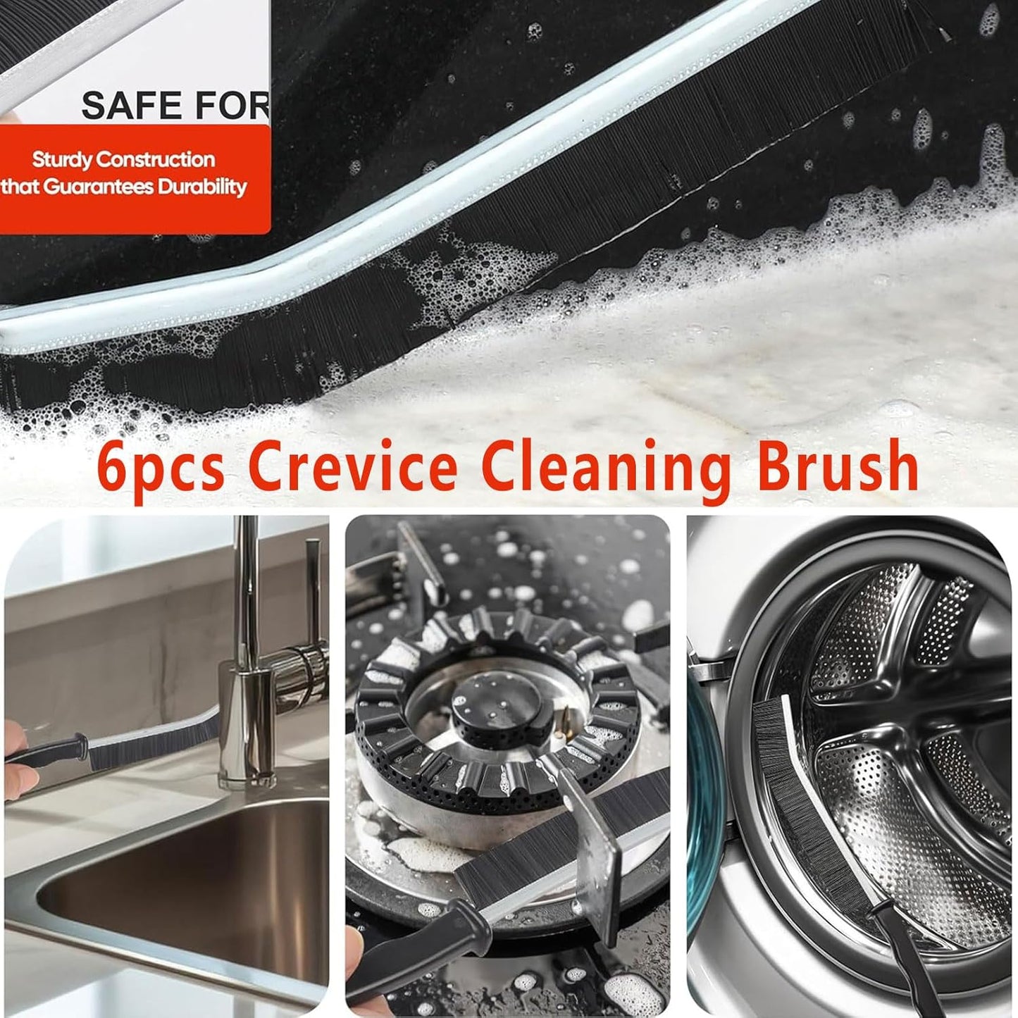Crevice Cleaning Brush Set, Hard Bristle Gap Cleaning Tool, Ultra-Fine Nylon Deep Scrub Brushes for Window Tracks, Bathroom Grout, Sliding Doors & Sink Detailing,6-Pack