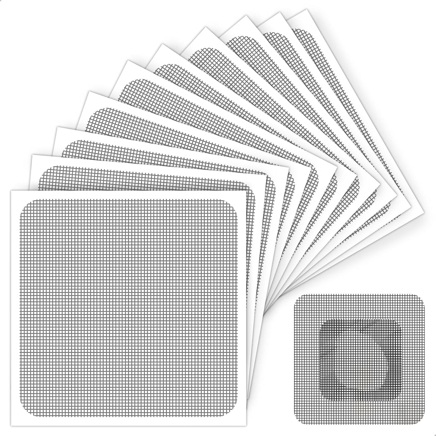 Matenf Window Screen Repair Patches, 4" x 4", 10 PCS, Black | 3-Layer Sticky Mesh Patches, Invisible Budget-Friendly, Tool-Free Waterproof Fix for Screen Tears, Holes and Pet Scratches