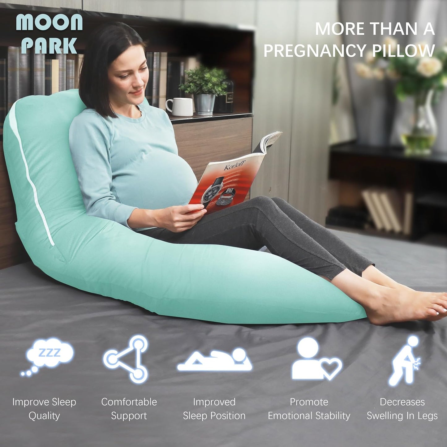 MOON PARK Pregnancy Pillows for Sleeping - 57 Inch U Shaped Full Body Maternity Pillow with Removable Cover - Support for Back, Legs, Belly, Hips - Pregnancy Pillow for Women - Grey