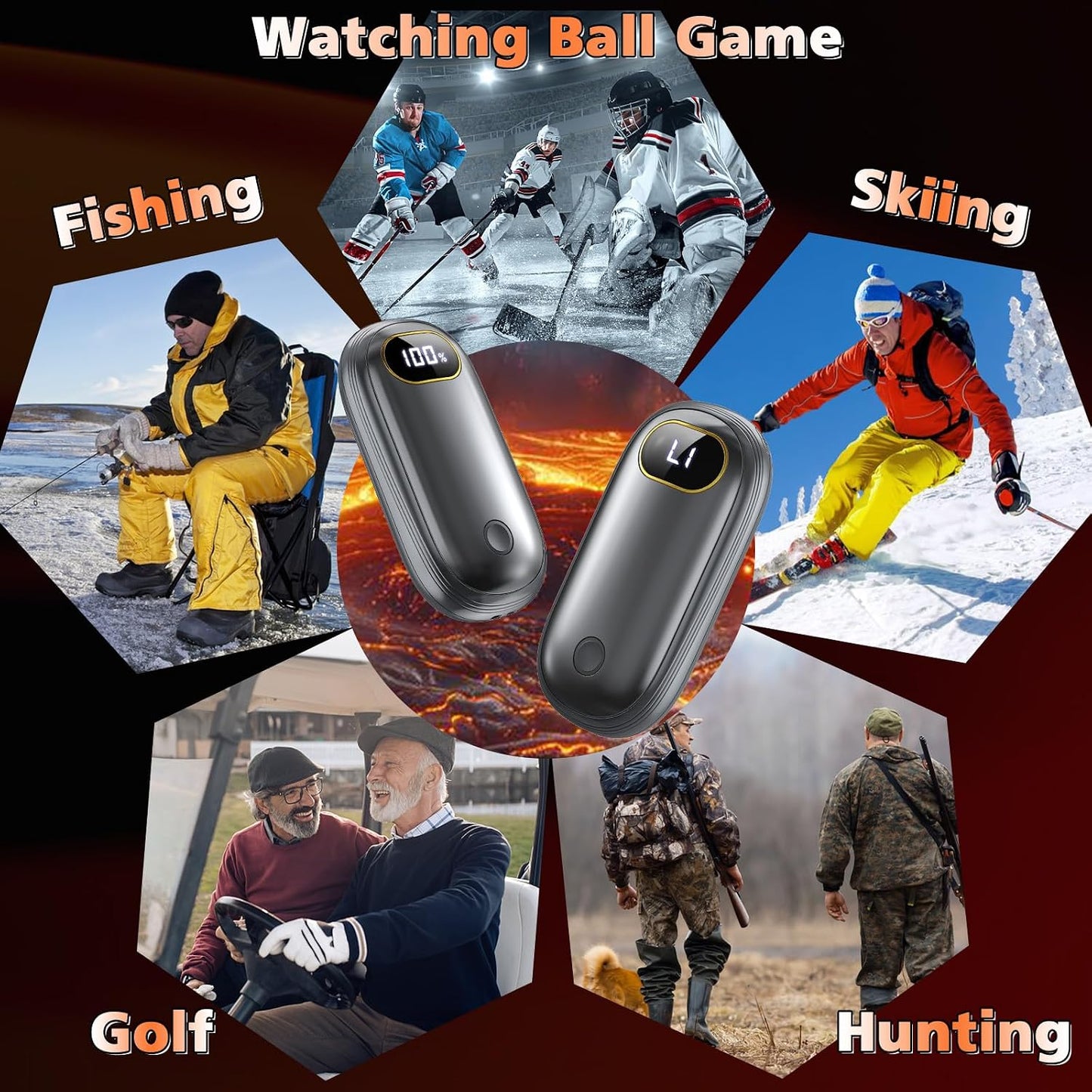 Hand Warmers Rechargeable - Electric Hand Warmers 2 Pack with Dual-Sided Heating for 15Hrs Warmth, LED Display & Flashlight, Hunting Essentials, Gifts for Christmas Man Women Raynauds Golf