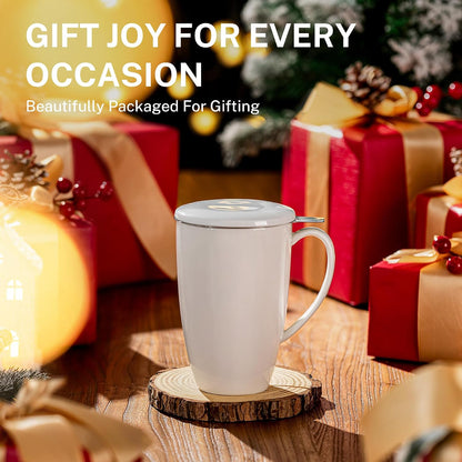 Sweese 15oz Porcelain Tea Mug with Infuser and Lid – Microwave Safe, Ergonomic Handle, Lead-Free Glaze, for Loose Leaf Tea