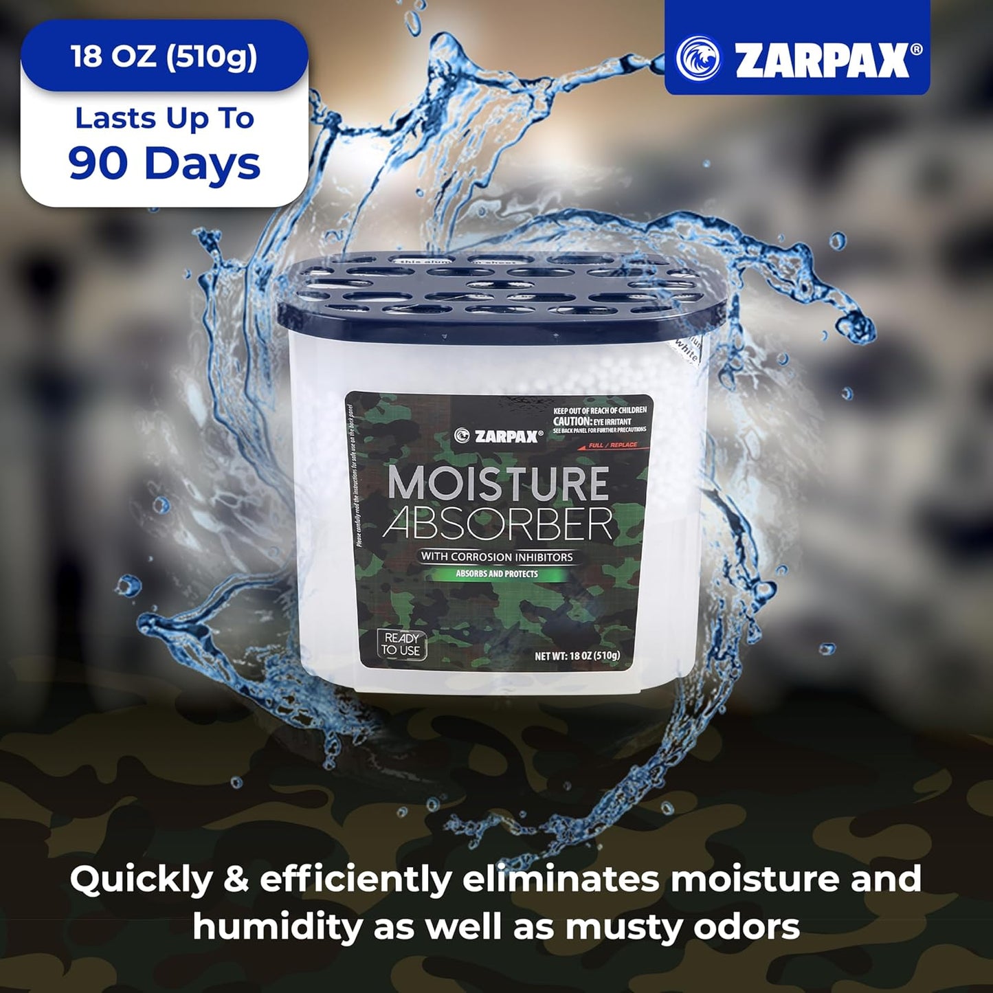 ZARPAX Moisture Absorber Activated Charcoal 10.5 oz/300g | Removes Moisture, Damp, Humidity & Odors | Odor Absorber | Moisture Trap for Bathroom, Closet, Kitchen & Small Spaces | Set of 4