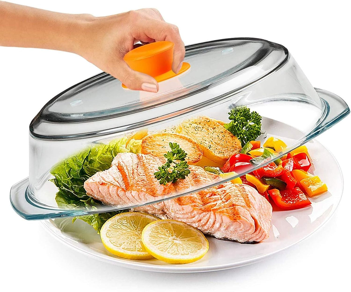 Bezrat Microwave Tall Glass Plate Cover | Splatter Guard Lid with Easy Grip Silicone Handle Knob | 100% Food Grade | BPA Free and Dishwasher Safe | 10 Inch (Black-)