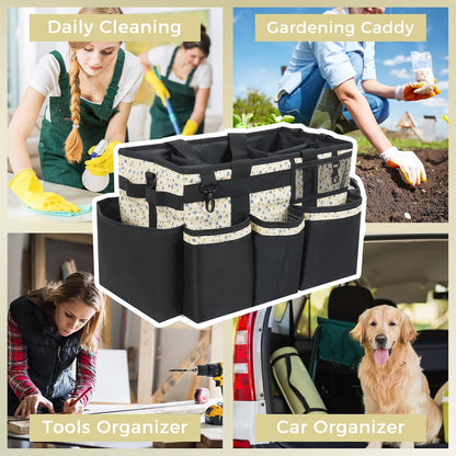 SCAVATA Wearable Cleaning Caddy, Cleaning Caddy Supplies Organizer with Handle & Shoulder Straps for Housekeepers, Under Sink & Car Cleaning Tool Organizers Bag with 4 Foldable Divider (NavyBlue)