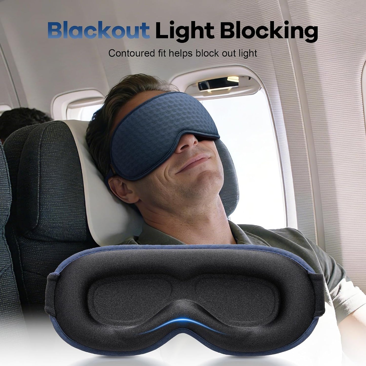 Blackout Weighted Eye Mask for Sleeping, 3D Contoured Sleep Mask for Men | Gentle-Pressure, Deep Cups, Zero Eye Pressure, Airplane Travel & Night Shift Essentials, Breathable Blindfold, Black