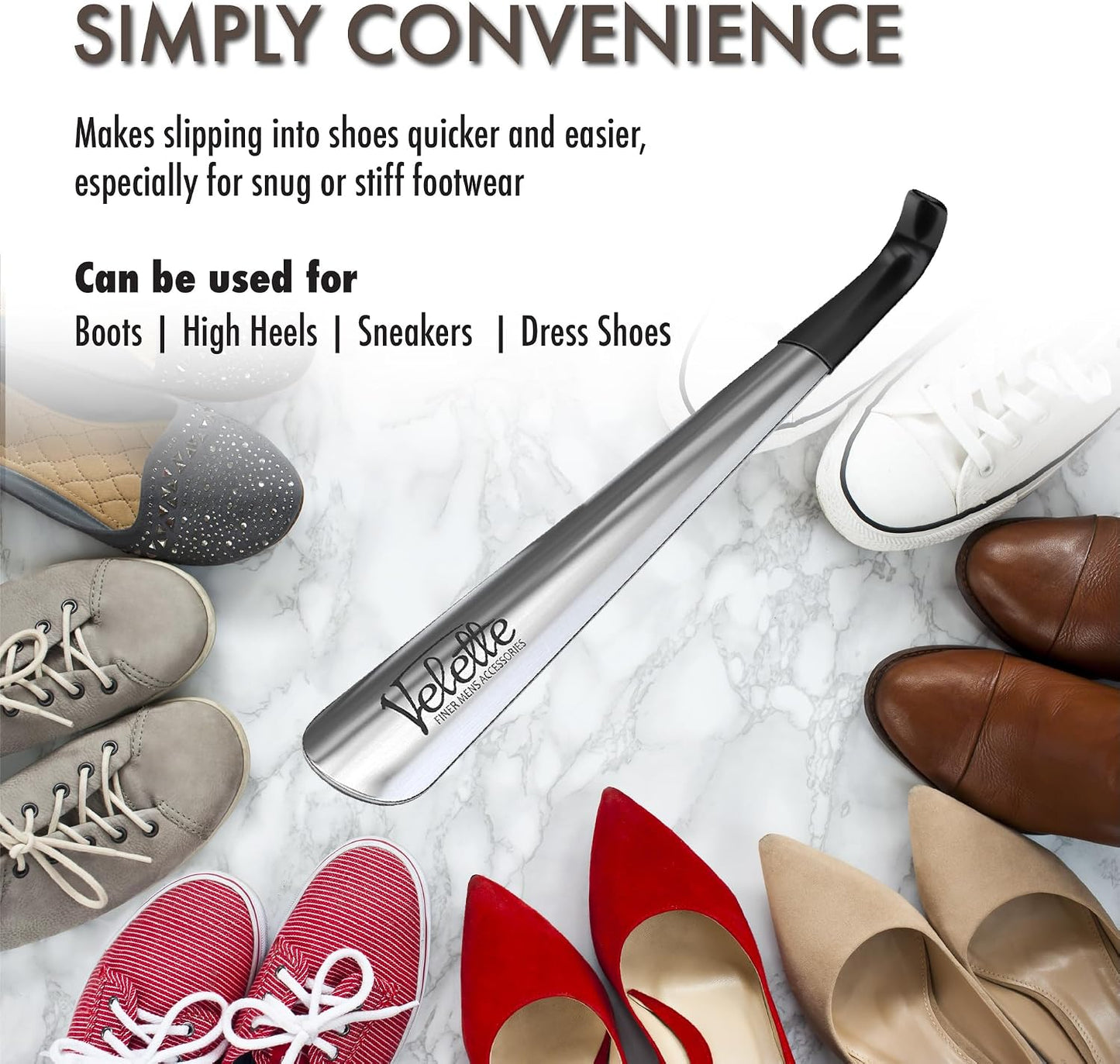 Metal Shoe Horn Long Handle for Seniors - Stainless Steel 2 Pack | 16.5 in + 7.5 in Travel Size, Shoehorn Fits Boots Sneakers Dress, Men Women Kids Elderly, Calzador de Zapatos, Helper Tool