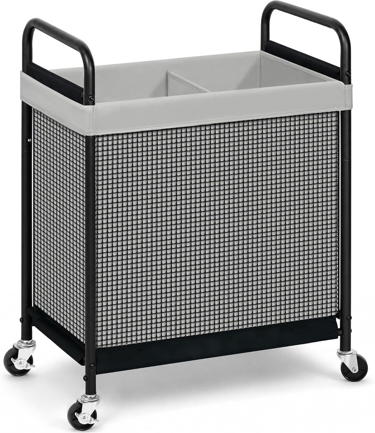 STORAGE MANIAC Rolling Laundry Hamper with Wheels 2-Section Laundry Sorter Rolling Laundrys Basket on Wheels with Removable Bag Clothes Hamper Laundrys Organizer Cart Bathroom Bedroom 100L Beige
