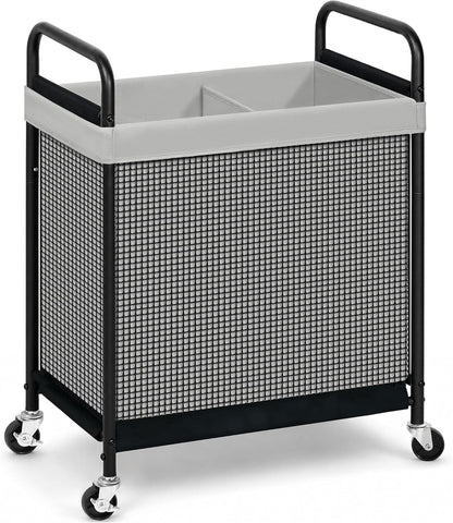 STORAGE MANIAC Rolling Laundry Hamper with Wheels 2-Section Laundry Sorter Rolling Laundrys Basket on Wheels with Removable Bag Clothes Hamper Laundrys Organizer Cart Bathroom Bedroom 100L Beige