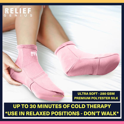 Relief Genius Cold Therapy Socks with Reusable Gel ice Packs - Achieve Relief from Sprains, Muscle Pain, Bruises, Swelling, Edema, Chemotherapy, Arthritis, Post Partum Foot (Black, Large)