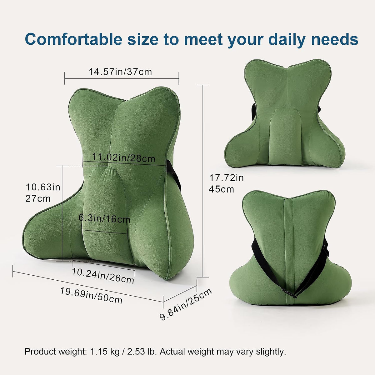 Lumbar Support Pillow(Pat. Pend) – Multi-Functional Ergonomic Back Cushion for Sofa Chair, Car Seat & Sofa, Reading Pillow with Firm Multi-Zone Support to Relieve Lower Back Pain, Misty White