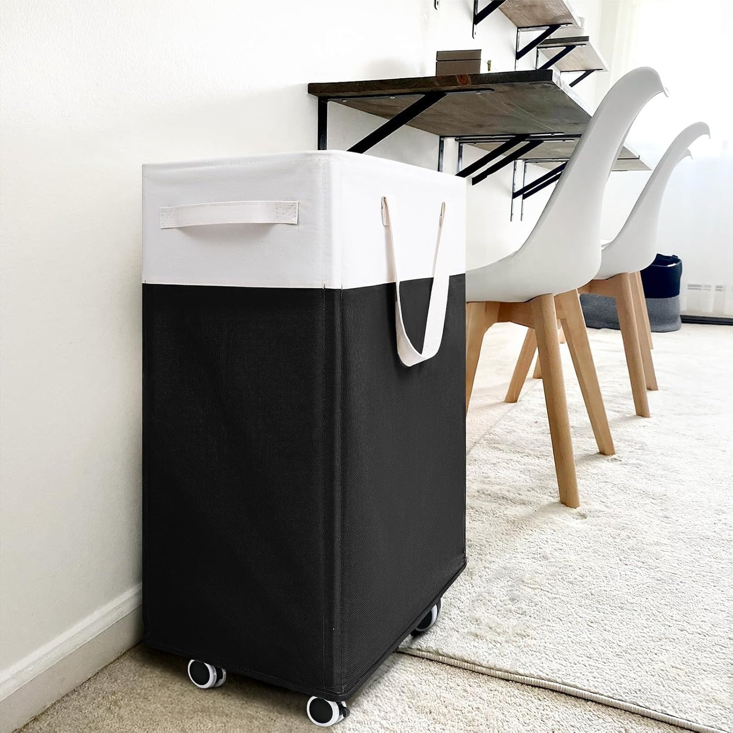 Goodpick 75L Laundry Basket with Wheels & Removable Wash Bag for Dorm | Rolling Laundry Basket with Handles for Dirty Clothes, Fodable Hamper for Laundry Room, Dorm Room Essentials, Grey