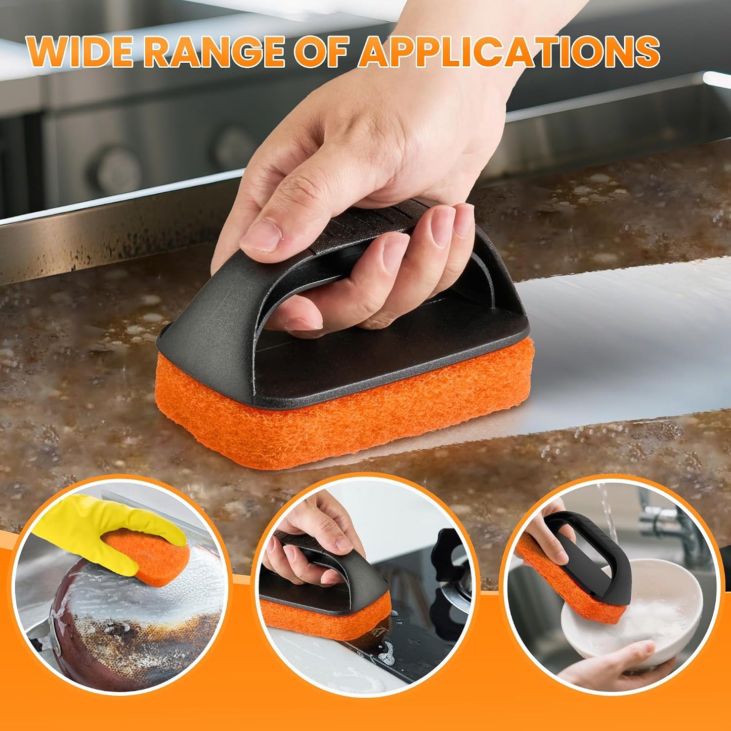 Grill Brick for Cleaning Flat Top, Heavy Duty Grill Stone Griddle Brick | Pumice Grill Cleaning Brick with Handle & Scraper, Griddle Cleaner for Removing Stubborn Grease, Rust (5 PCS)