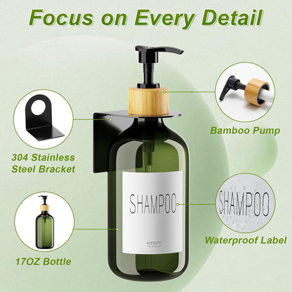 VITVITI Shampoo and Conditioner Dispenser 3 Chamber for Shower Wall, White | Refillable Body Wash Shower Soap Dispenser Wall Mounted, Drill Free 17oz Plastic Shower Bottles for Bathroom, Set of 3