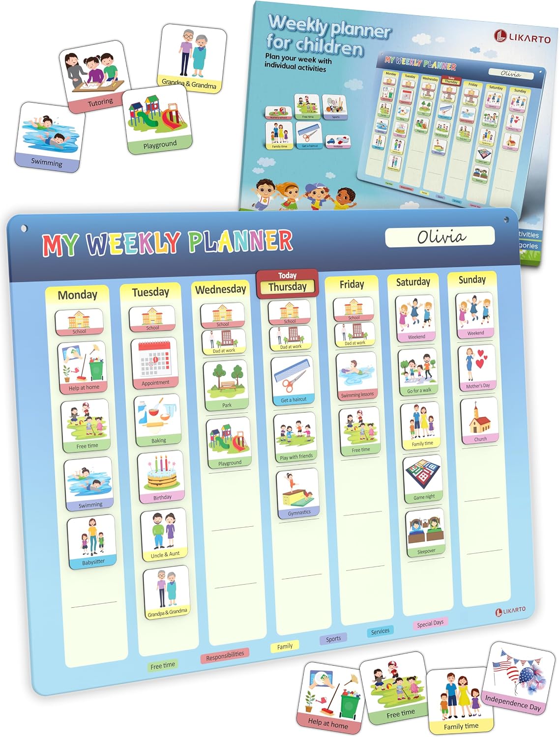 LIKARTO® Visual Schedule for Kids - Routine Chart for Kids - Magnetic Schedule with 147 Magnets - Chore Chart for Children - Morning Evening Bedtime Routine for Toddlers, Autism, ADHD