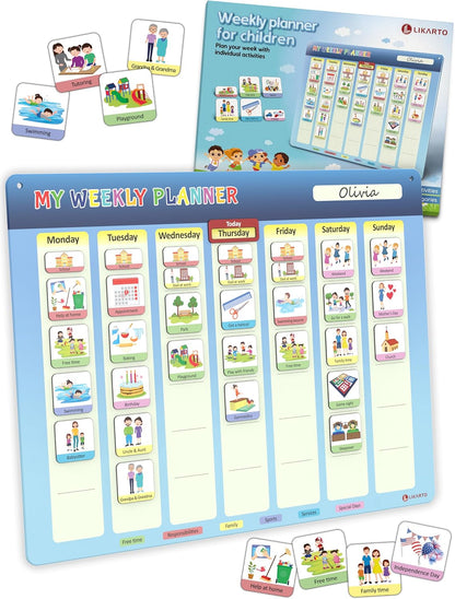 LIKARTO® Visual Schedule for Kids - Routine Chart for Kids - Magnetic Schedule with 147 Magnets - Chore Chart for Children - Morning Evening Bedtime Routine for Toddlers, Autism, ADHD