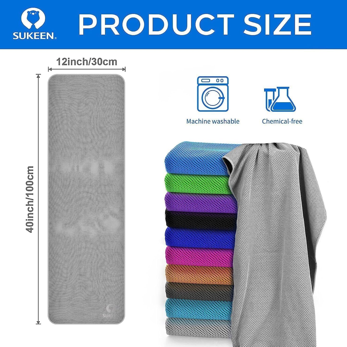 Sukeen Cooling Towels 6 Pack (40"x12"), Cooling Neck Wraps, Ice Towels, Microfiber Breathable Cooling Towel for Hot Weather, Sweat Towel for Gym, Sport, Running, Golf, Workout, Camping, Fitness