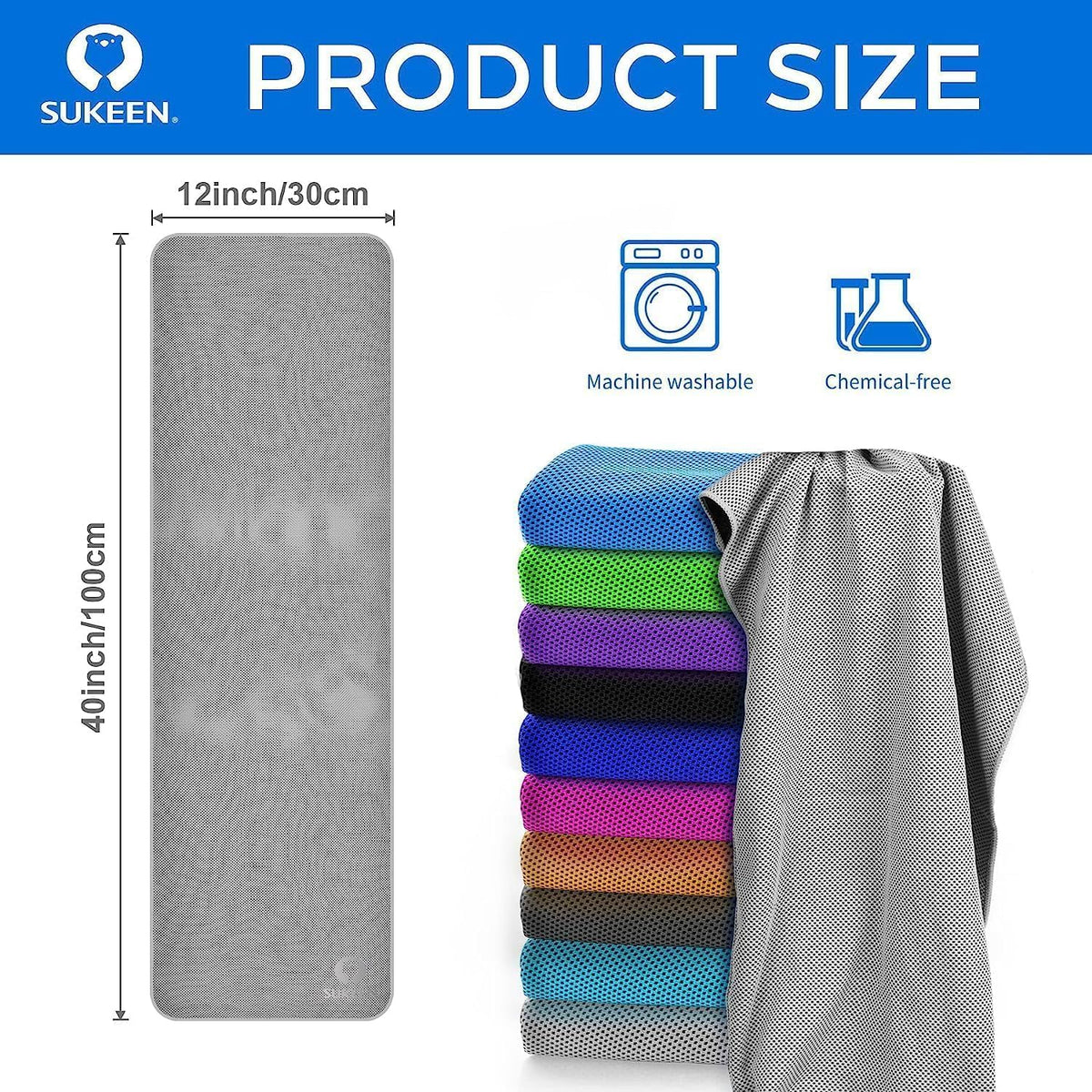 Sukeen Cooling Towels 6 Pack (40"x12"), Cooling Neck Wraps, Ice Towels, Microfiber Breathable Cooling Towel for Hot Weather, Sweat Towel for Gym, Sport, Running, Golf, Workout, Camping, Fitness