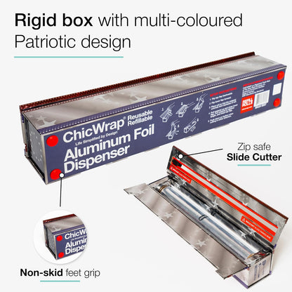 ChicWrap Carrara Marble Aluminum Foil Dispenser - Includes 12"x30' roll | Reusable Aluminum Foil Dispenser with Four Non-Slip Rubber Feet