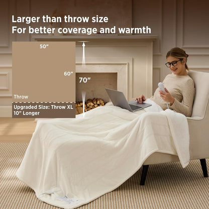 Bedsure Heated Blanket Throw, Soft Electric Blanket with Preheat, Cream