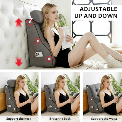 Wedge Pillow – Reading & Bed Rest Pillow for Sitting in Bed, Couch, or Floor, Multi-Purpose Headboard Wedge for Sleeping, After Surgery, Leg & Back Support, Neck Cushion & Washable Cover, Dark Gray