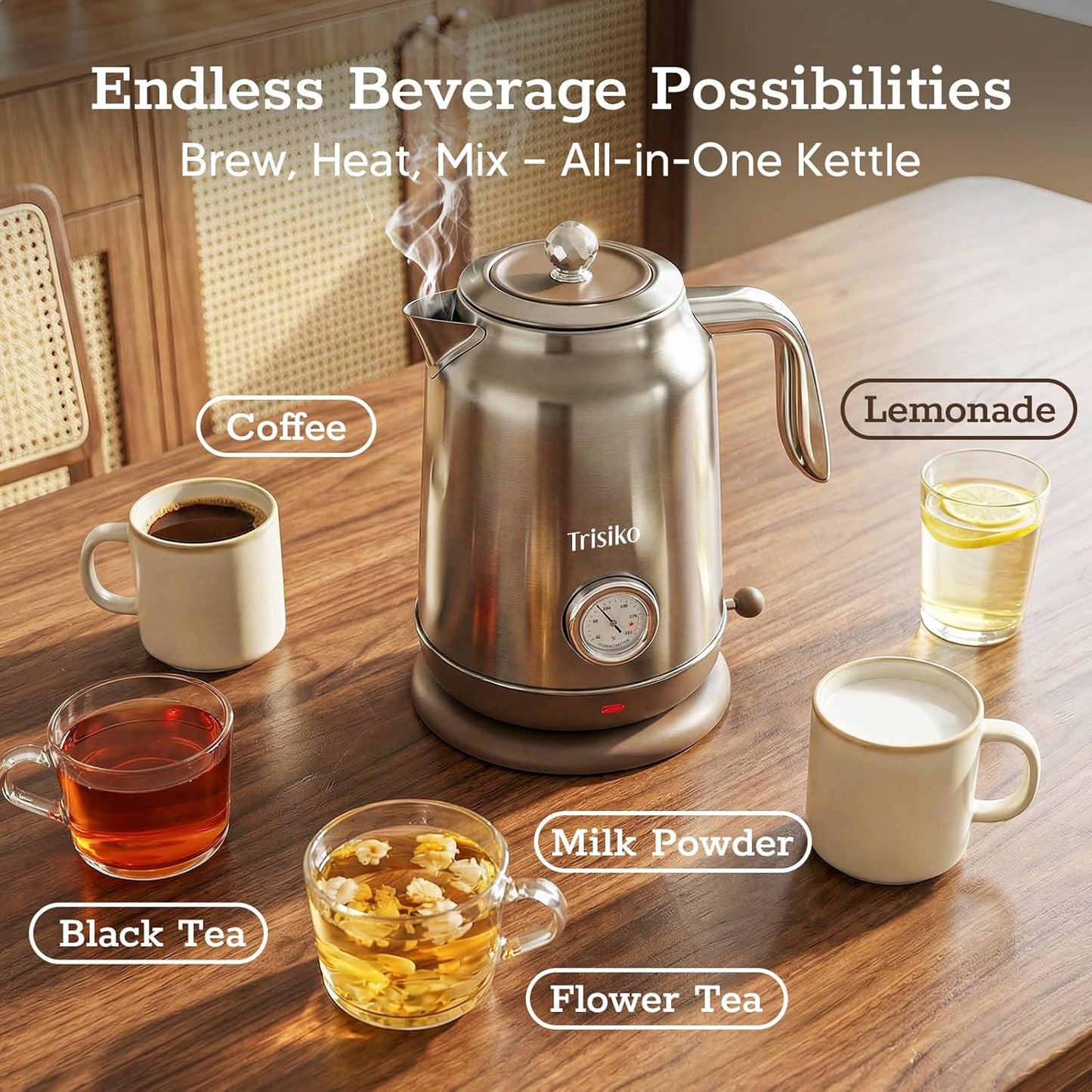 Electric Kettle with Thermometer, 1.7L / 57 oz White Electric Tea Kettle, 1200W Hot Water Kettle with Auto Shutoff, Boil-Dry Protection, 360-degree Cordless Base for Coffee and Tea
