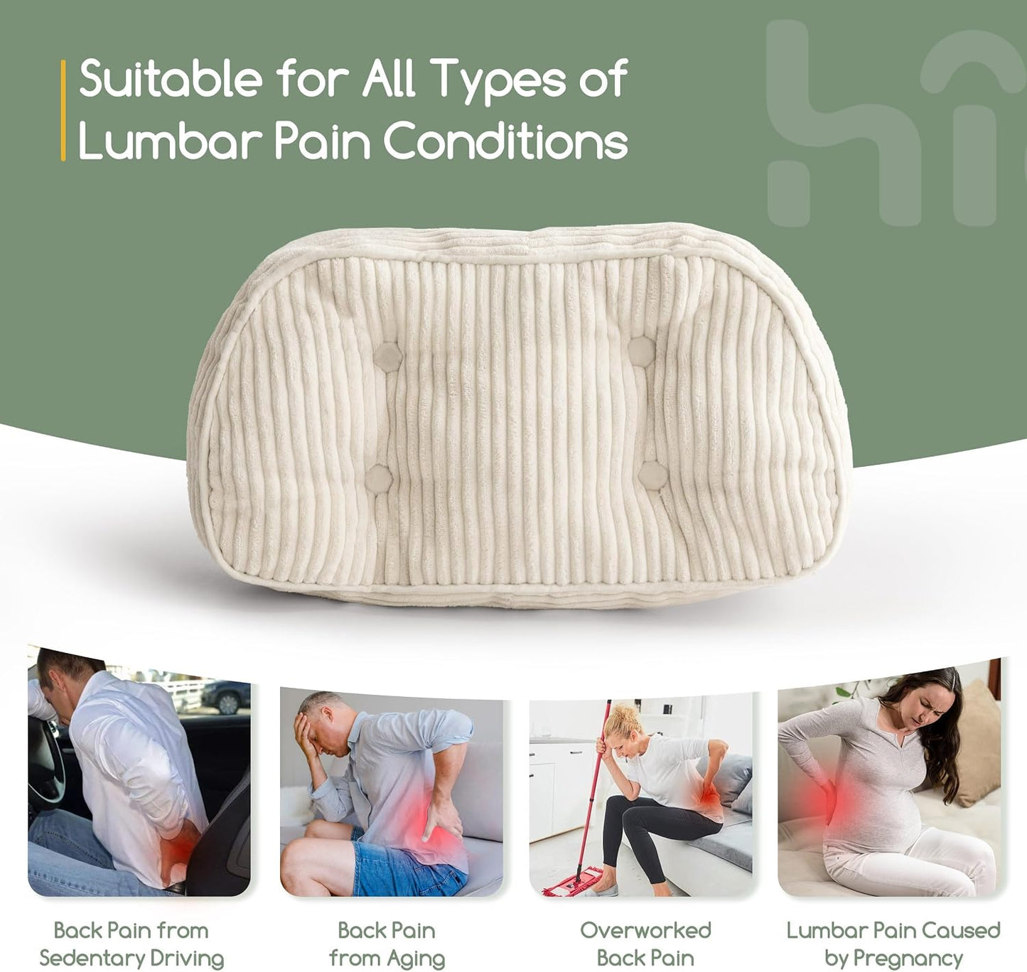 HIGOGOGO Lumbar Support Pillow for Recliner Chair/Accent Chair/Couch/Office Chair, Tufted Corduroy Back Support Cushion for Elderly, Recliner Cushions for Back Rest, Pain Relief, Reading, Dark Grey