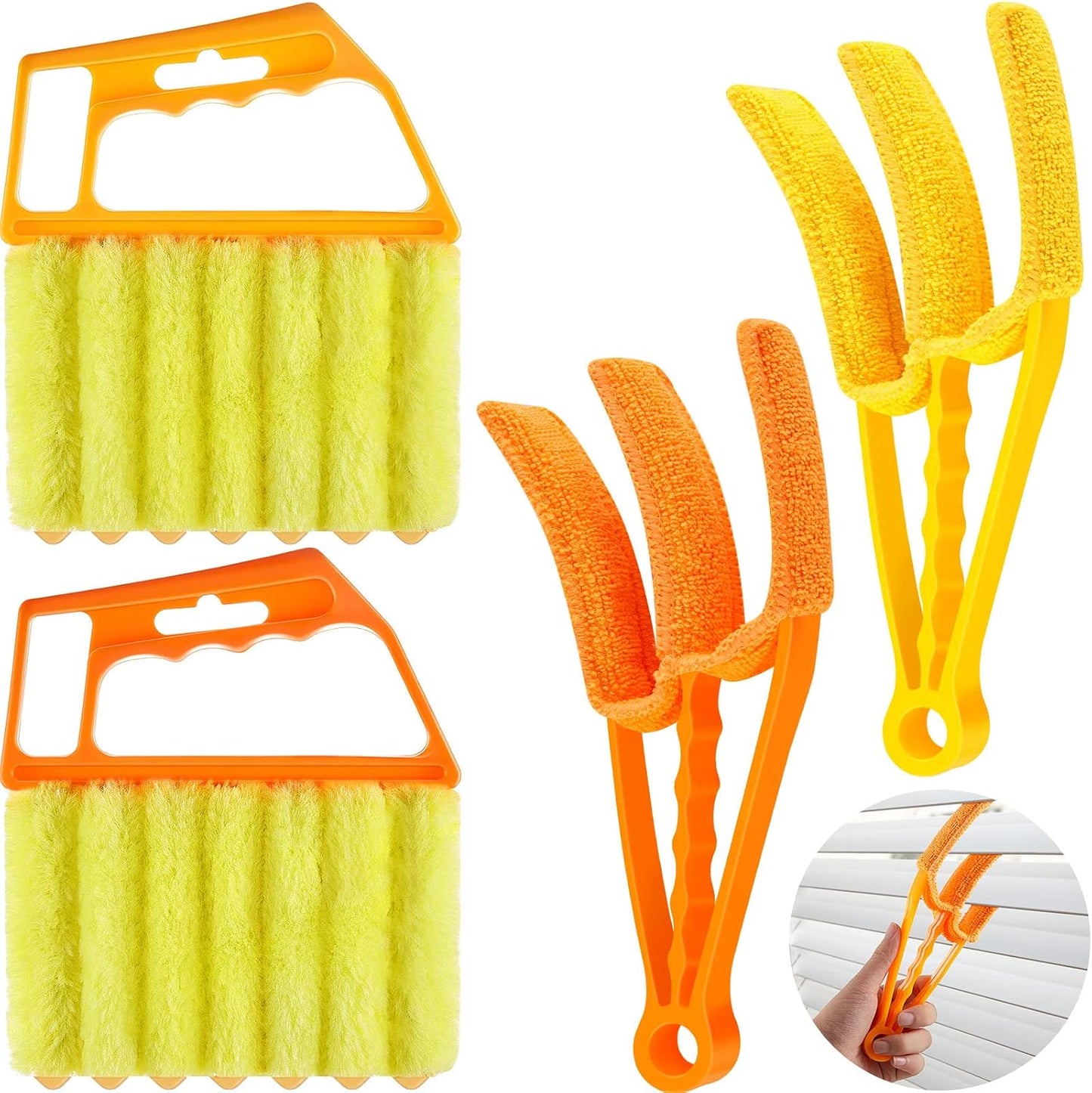 4 Pcs Window Venetian Blind Cleaner Duster Tool 7 Finger Blind Rush and Shutter Cleaner Brush Hand-held Window Shutter Air Conditioner Duster for Dirt(Green, Blue)