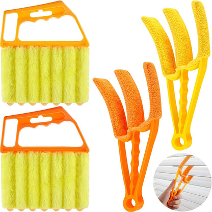 4 Pcs Window Venetian Blind Cleaner Duster Tool 7 Finger Blind Rush and Shutter Cleaner Brush Hand-held Window Shutter Air Conditioner Duster for Dirt(Green, Blue)