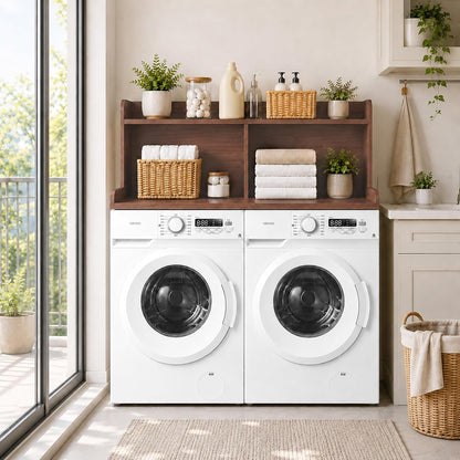 Royxen Washer Dryer Countertop with Extra Tall Shelf, 19" Height Washer and Dryer Topper, Laundry Countertop with Non-Slip Pads, Universal Fit for Laundry Room Organization, Walnut