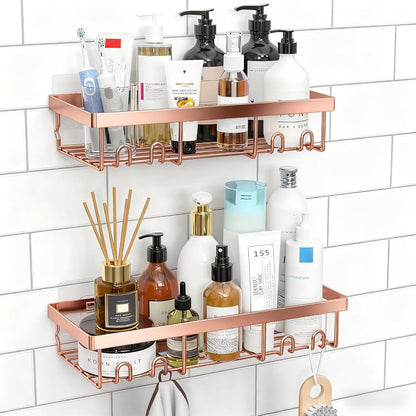 Moforoco Shower Caddy Shelf Organizer Rack, Self Adhesive Black Bathroom Shelves Basket, Home Farmhouse Wall Inside Organization and Storage Decor Rv Accessories, First Camper Apartment Essentials