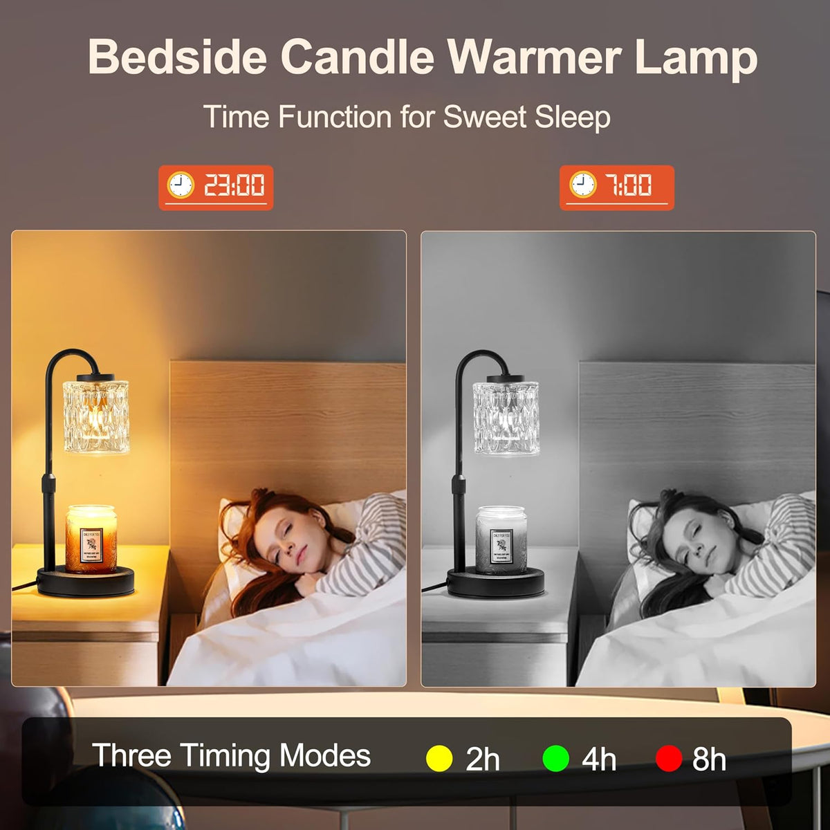 CASTLELIFE Dimmable Candle Warmer Lamp with Timer, Height Adjustable Candle Warmer for Jar Candles, Electric Wax Melt Warmer for Home Decor House Warming Gifts, Birthday Gifts for Women, Black Clear