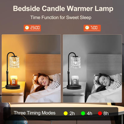 CASTLELIFE Dimmable Candle Warmer Lamp with Timer, Height Adjustable Candle Warmer for Jar Candles, Electric Wax Melt Warmer for Home Decor House Warming Gifts, Birthday Gifts for Women, Black Clear