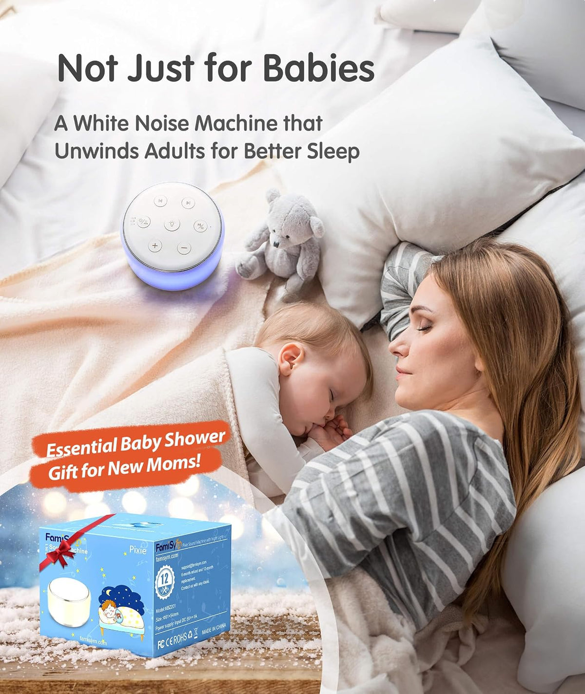 FamiSym Rechargeable White Noise Sound Machine Baby with Night Light