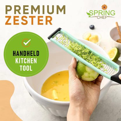 Spring Chef Stainless Steel Lemon Zester - Garlic & Ginger Grater - Gray | Premium Zester with Blade Cover, Cheese Grater with Handle for Parmesan, Nutmeg, Lime - Durable Citrus Zester, Fine Shred