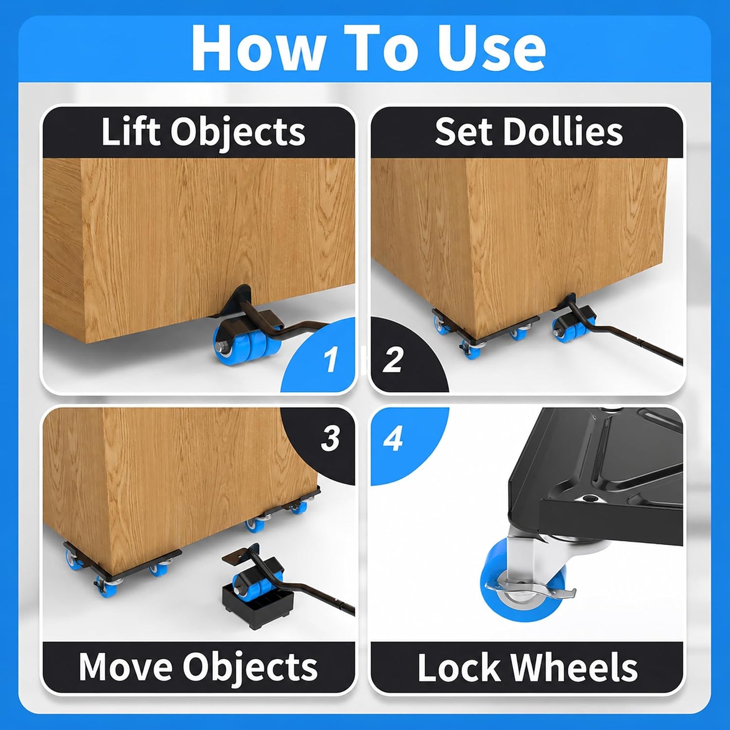 Heavy Duty Furniture Dolly 360 Rotate 5 Wheels 3000 Lbs Capacity 5.3x5.3 in | Furniture Movers with Green Wheels, Measure Tape & Leveler, Alloy Steel Furniture Lifter Tool for Smooth Home & Office Uses
