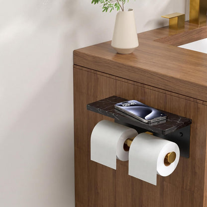 FORIOUS Toilet Paper Holder with Shelf, Commercial Toilet Paper Dispensers | Brushed Nickel | Wall Mount Bathroom Tissue Holder | SUS304 Stainless Steel Rustproof | Double Tissue Roll Holder