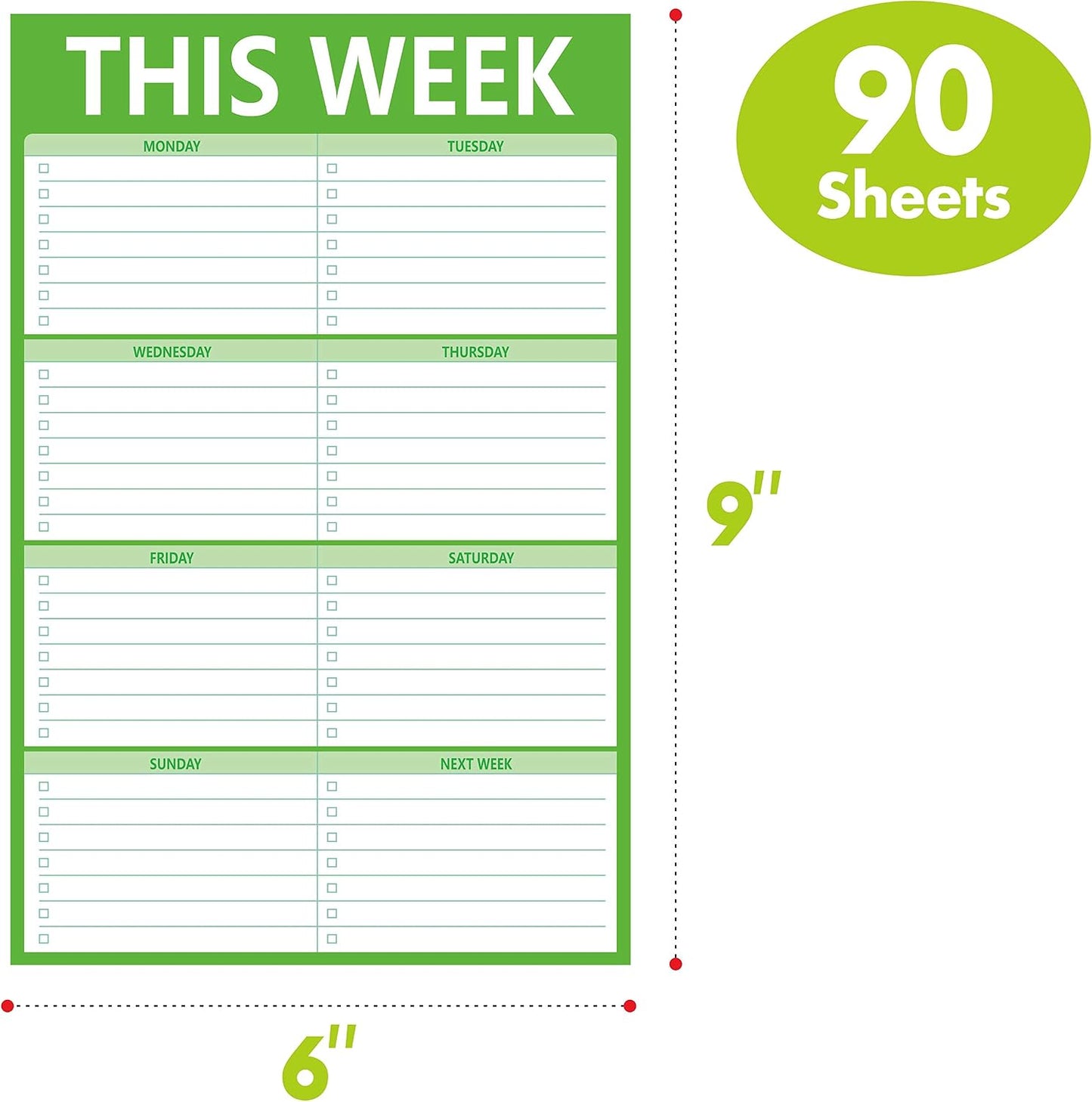 90 Pages Weekly Planner List Note Pad to Do List with Magnet Mountings for Fridge Locker (6" x 9")