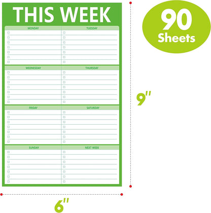 90 Pages Weekly Planner List Note Pad to Do List with Magnet Mountings for Fridge Locker (6" x 9")
