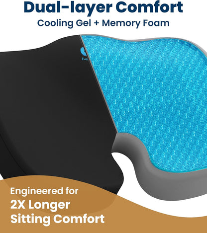Everlasting Comfort Doctor Recommended Memory Foam Seat Cushion for Office Chairs & Car - Ergonomic Office Desk Accessories - Cushions for Tailbone Pain Relief, Sciatica (Black, Large)