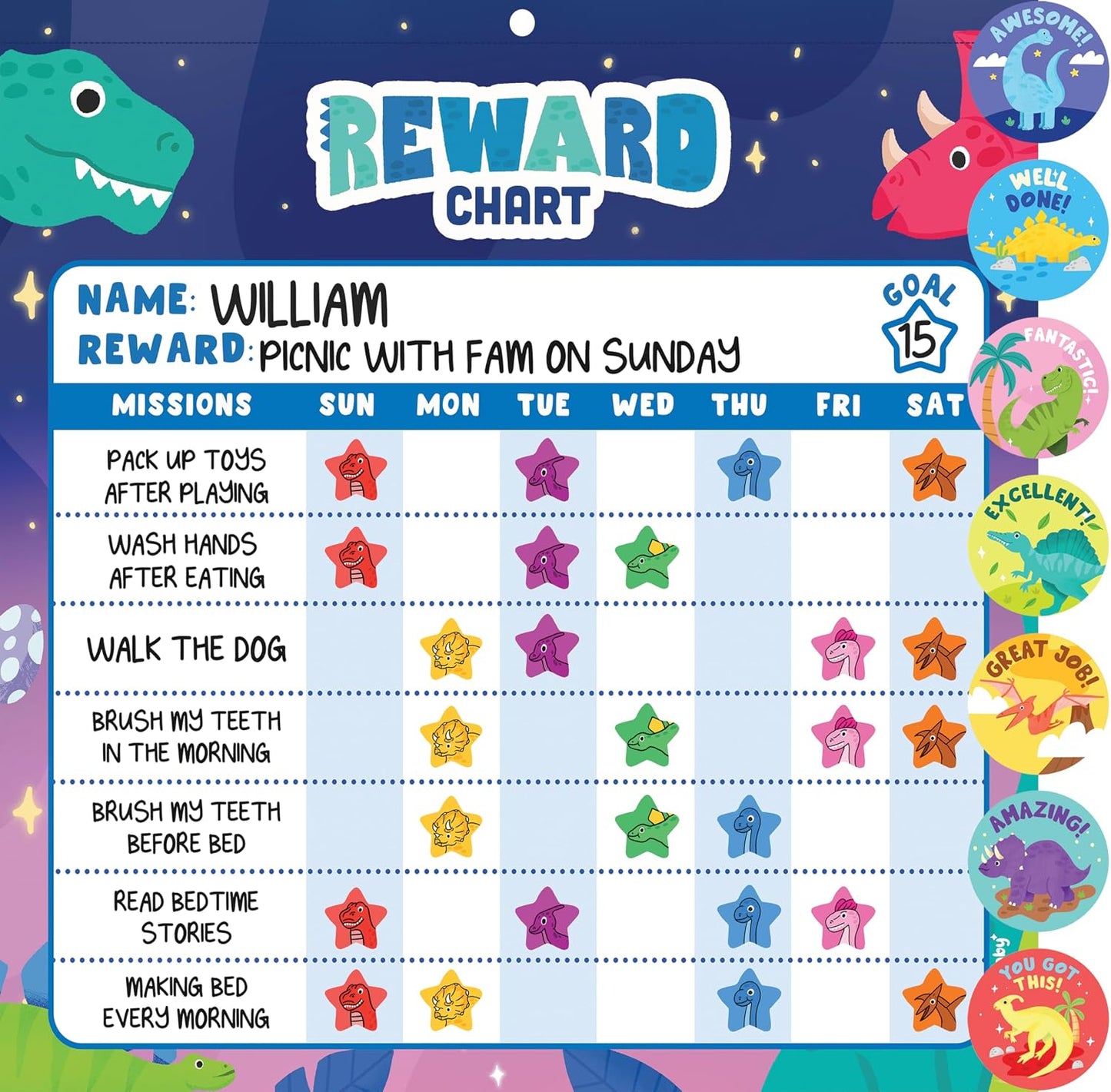Magnetic Chore Chart for Kids – Dinosaur Reward Chart for Kids Behavior at Home & Classroom, Reusable Dry Erase Sticker Chart, Toddler Morning Routine Responsibility Board