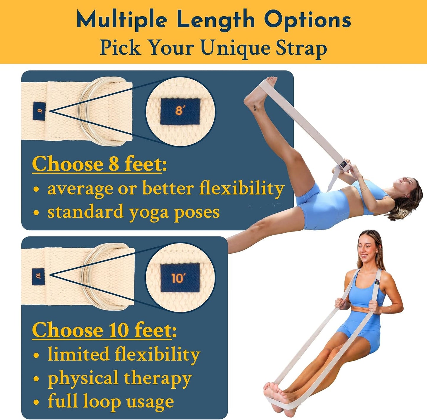 Adaptive Yoga Strap for Stretching - Extra-Wide 2 Inches 100% Cotton Stretch Strap with Steel D-Rings for Physical Therapy, Pilates & Flexibility - Storage Pouch & E-Book