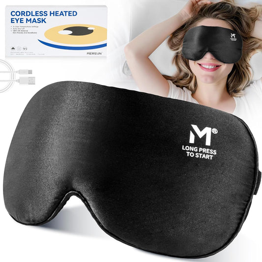 Silk Cordless Heated Eye Mask, Washable Heat Eye Compress for Dry Eye Electric Eye Heating Pad Warm Eye Mask for Eye Fatigue Stye Sinus Blepharitis MGD Gifts for Men Women - MerSun