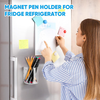 2Pack Magnetic Pen Holder, Magnetic Dry Erase Marker Holder Whiteboard Acrylic Marker Holder for Refrigerator, Office, Classroom, Pencil Cup, Pen Caddy, Classroom Organization