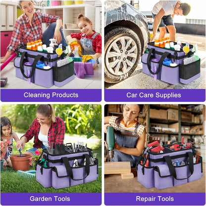 Cleaning Caddy Bag,Large Cleaning Supplies Organizer with Handle for Housekeepers,Purple