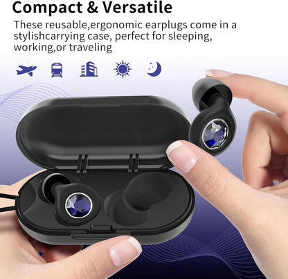 Ear Plugs for Sleeping Noise Cancelling Reusable Silicon Ear Plugs for Noise Reduction & Snoring, Concerts, Sider Sleepers Airplane Earplugs with 8 Ear Tips and Small Box Silicone Earplugs (Black)